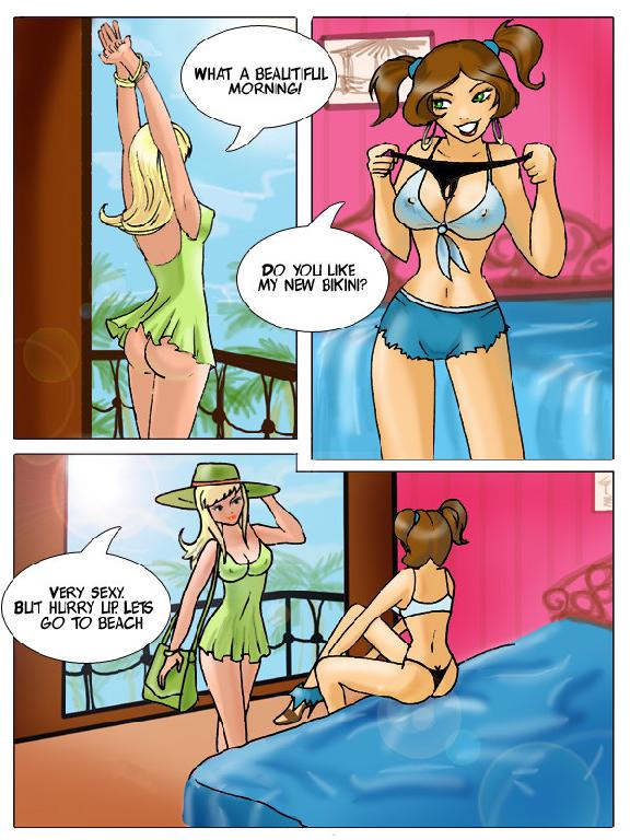 2 girls on the beach & 1 lucky guy - Page 1 - HentaiEra